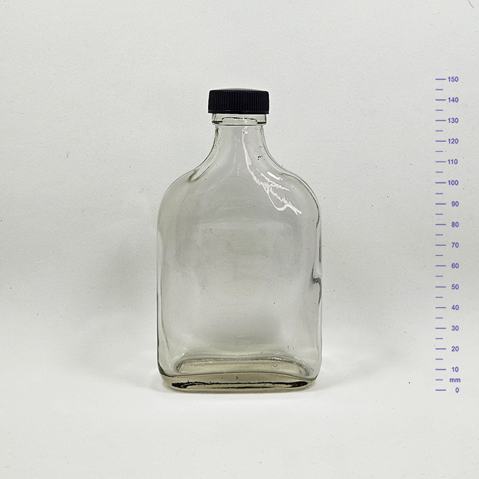 BOTELLA PETACA 200 cc CRISTAL C/t NEGRA (38)