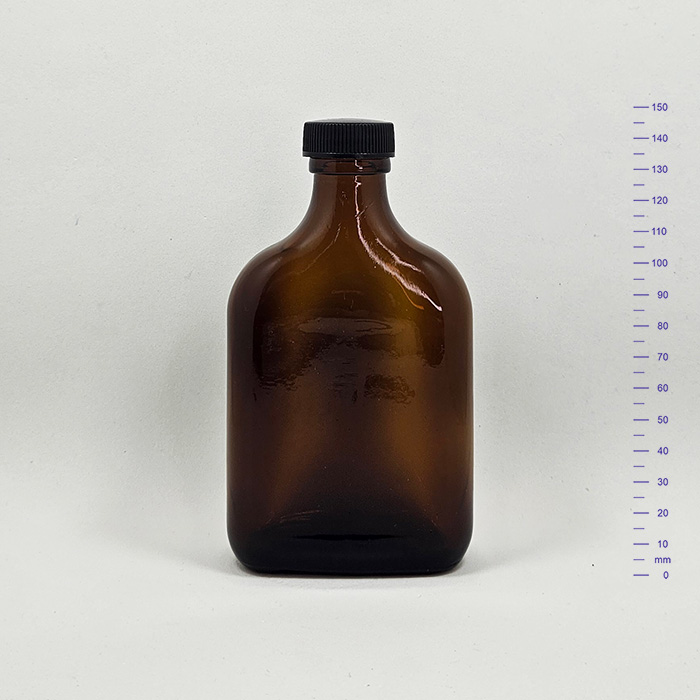 BOTELLA PETACA 200 cc AMBAR C/t NEGRA (38)