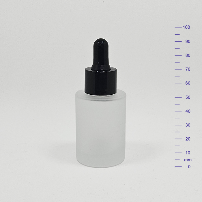 BOTELLA ROUND GLASS 30 cc SATINADO c/PIPETA NEGRA (240)