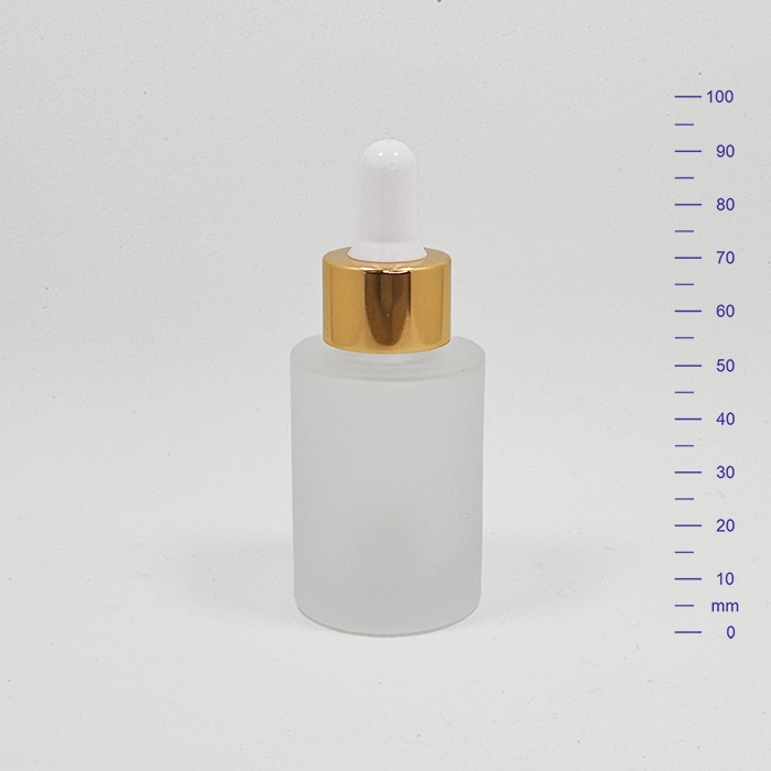 BOTELLA ROUND GLASS 30 cc SATINADO c/PIPETA ORO (240)