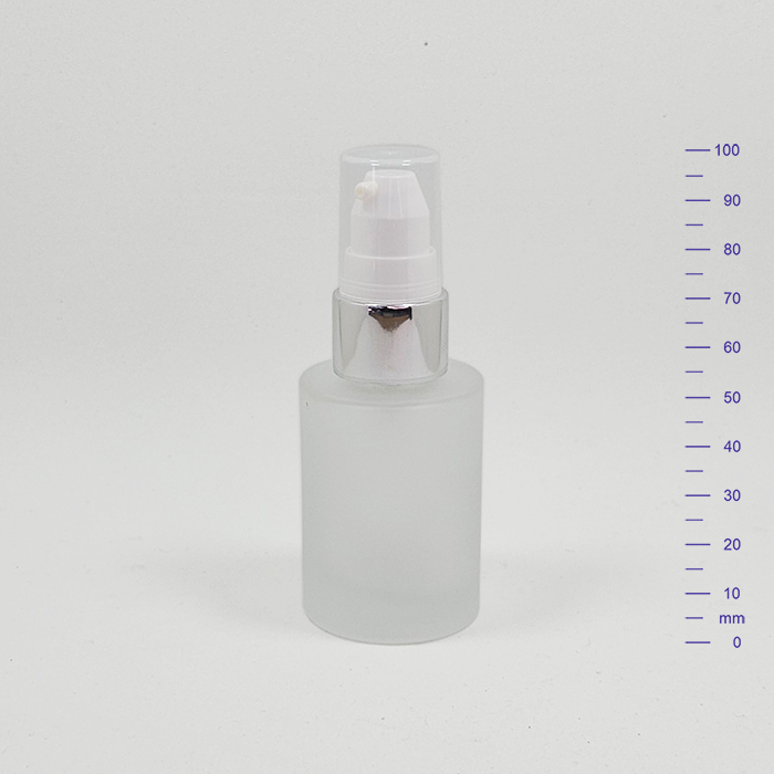 BOTELLA ROUND GLASS 30 cc SATINADO c/VD Ø20 PLATA BRILLO (240)