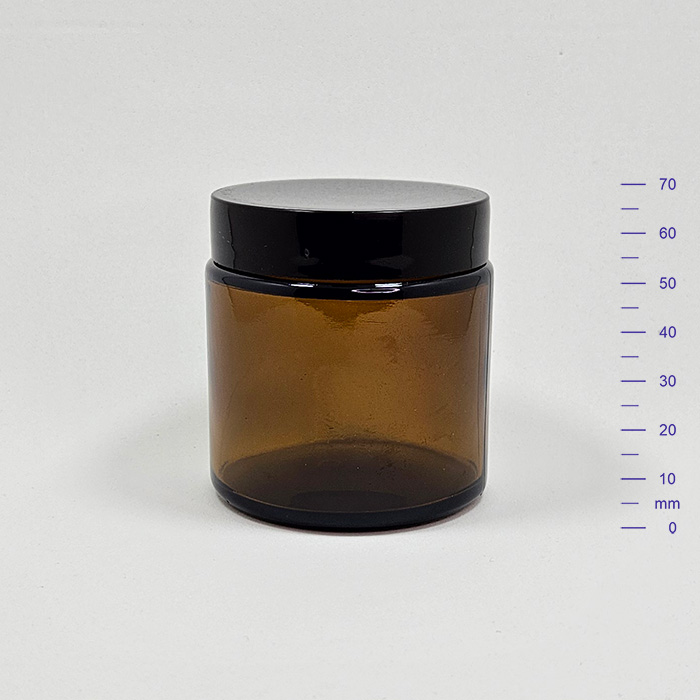 POTE VIDRIO RECTO 100 cc AMBAR C/t NEGRA (120)