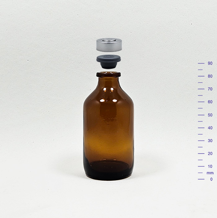 VETERINARIO 50 cc AMBAR C/BUTILO Y PRECINTO ALUM. (144)