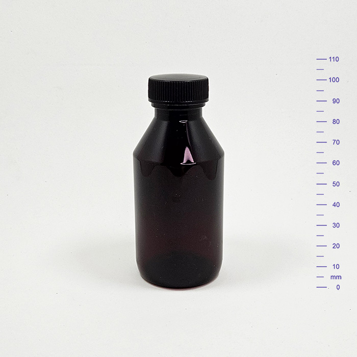 BOTELLA PET 125 cc AMBAR C/t NEGRA SIMPLE (370)