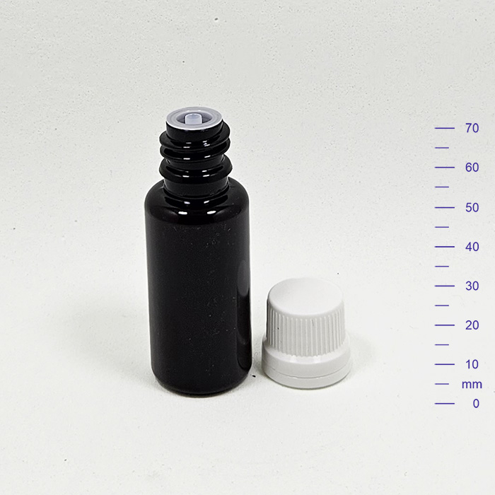 BOTELLA PET 20 cc AMBAR C/t BLANCA INV. E INS. GOTERO (800)